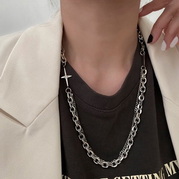 Brand New Cross CHUNKY THICK CHAIN CHOKER SPLICING DOUBLE LAYER NECKLACE - Picture 4 of 6